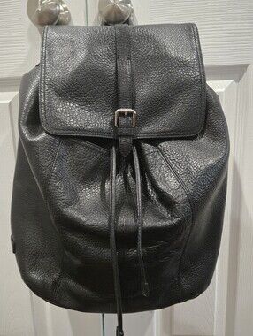 Cole Haan Black Pebbled Leather Backpack Silver Hardware EUC Minimal Luxe Bag